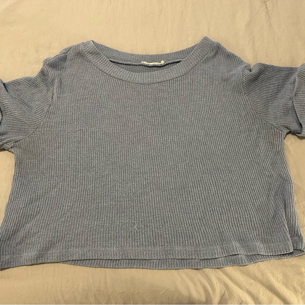 Blue Ribbed Knit Top